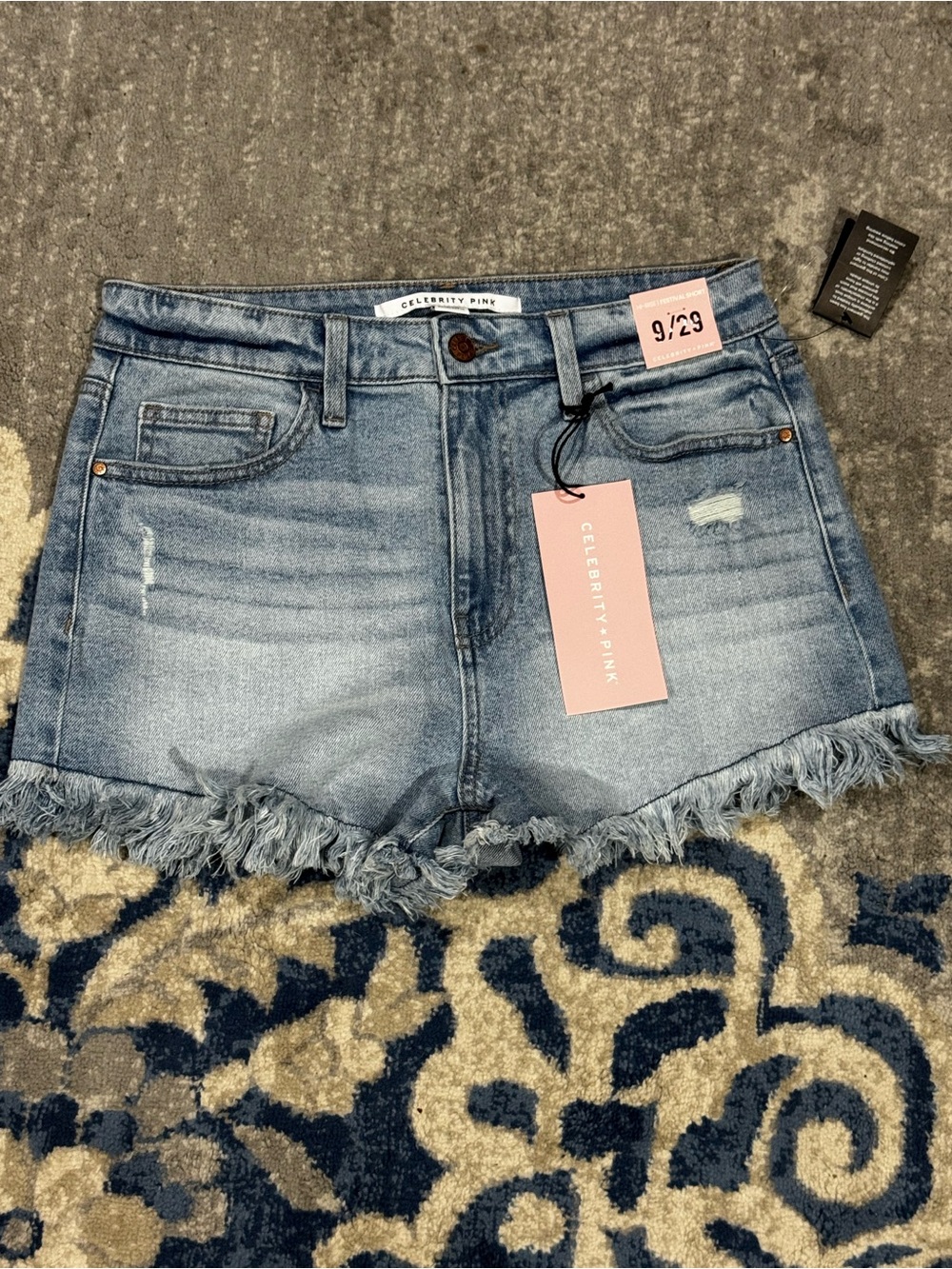 Celebrity Pink Washed Light Blue Denim Frayed Hem Shorts